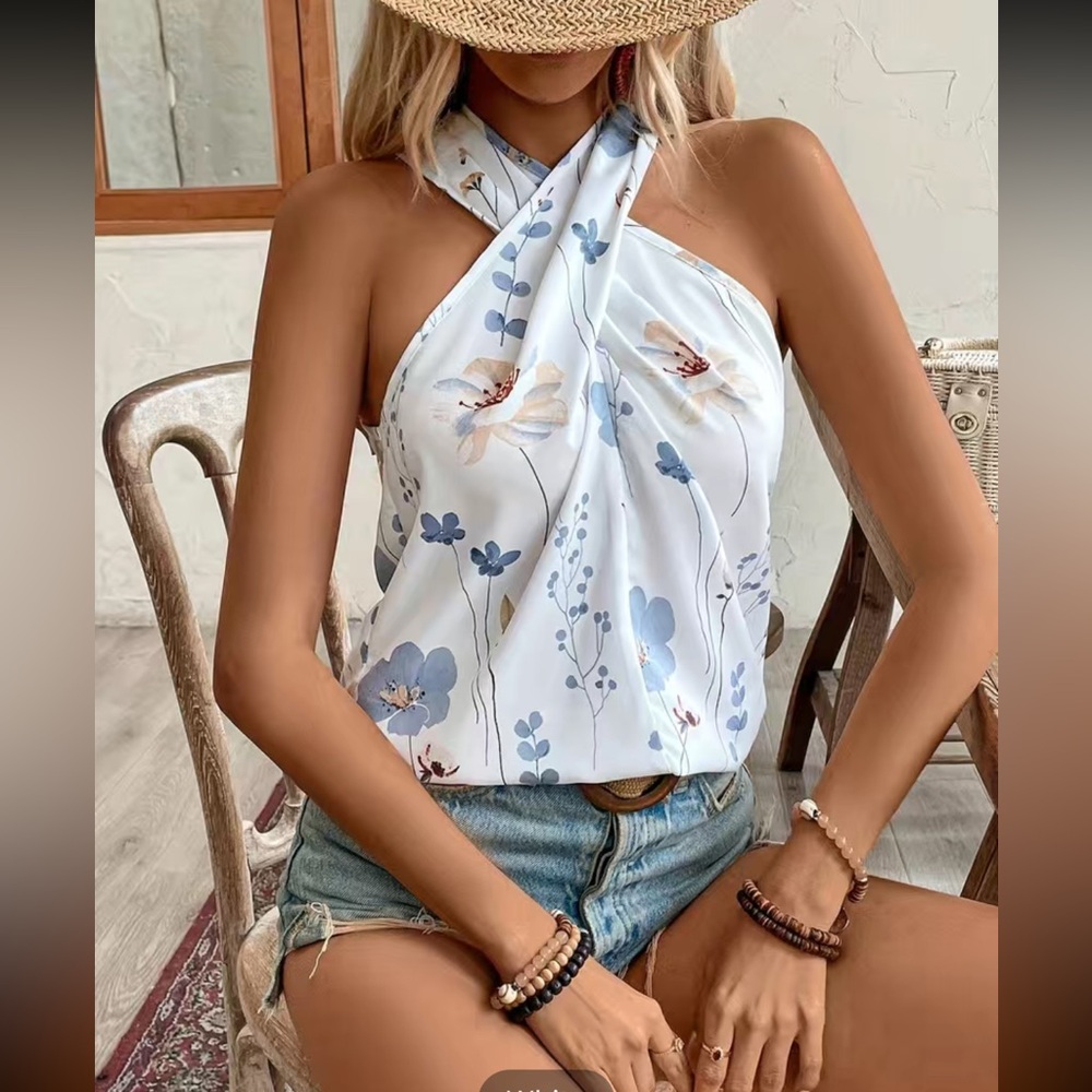 Boho floral print one shoulder shirred blouse